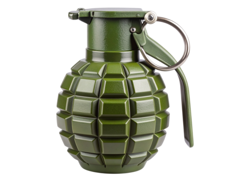 Classic Fragmentation Grenade with Safety Pin and Lever, isolated on a transparent background - Powered by Adobe