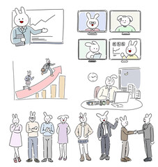 set of business rabbit