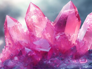 Vivid pink crystal cluster showcasing intricate formations and luminous highlights