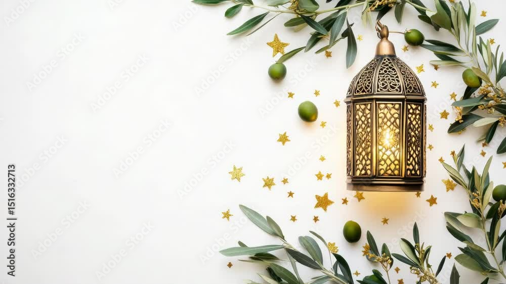 Poster a decorative lantern surrounded by olives and stars, perfect for adding a touch of elegance to any s