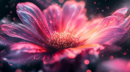 Close-up of a pink and purple flower with shimmering effect, sparkling particles