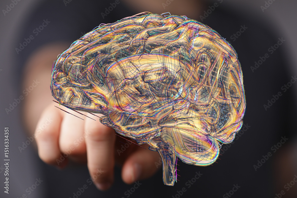 Poster abstract image of a human brain, neural network, artificial intelligence, technology concept.