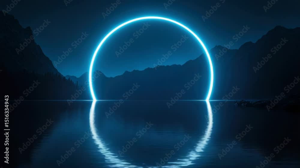 Poster a large circle of light in the middle of a body of water, great for abstract or atmospheric scenes