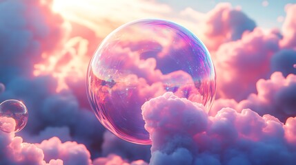 A Dreamscape: Translucent Orbs Floating Among Ethereal Pastel Clouds