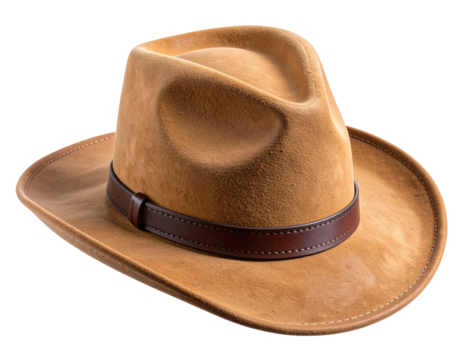Cowboy Hat with Curved Brim and Leather Band, isolated on a transparent background