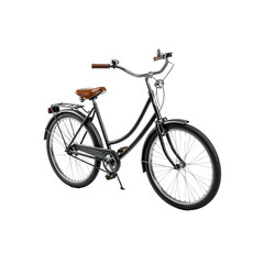 Fototapeta premium Elegant black vintage bicycle with brown saddle on transparent background two