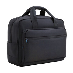 A sleek black laptop bag designed for professionals, featuring multiple compartments for organization and comfortable handles for easy carrying, isolated on a white background.