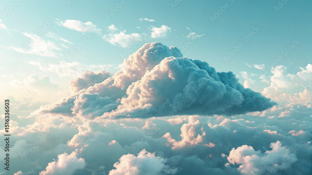Wall mural soft fluffy isolated cloud 3d render in a dreamy sky background
