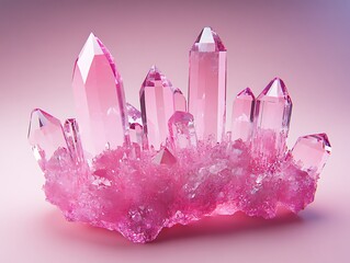 Rose Quartz Cluster: Harmonious Arrangement of Translucent Pink Crystals