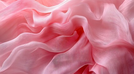 Abstract composition of flowing sheer fabric with soft pink hue and delicate texture