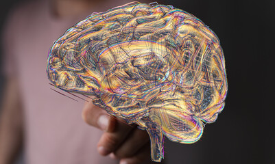 Stunning image of a human brain, showcasing intricate neural pathways and connections. Ideal for...