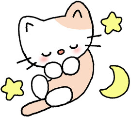 달과 별 옆에서 잠든 고양이 캐릭터 스티커