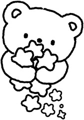 별을 안고 있는 곰 캐릭터 라인 손그림 컬러링 스티커