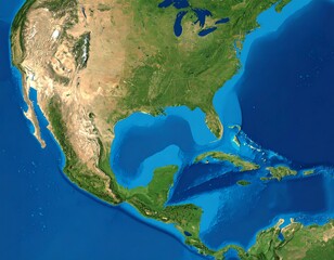 North America map, detailed geographic view