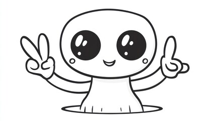 Obraz premium Cute alien cartoon character, peace sign