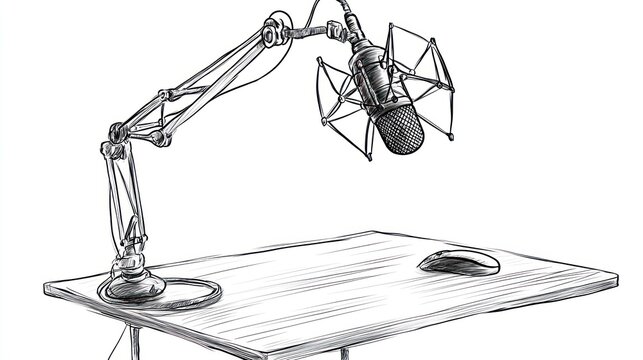 Hand-drawn sketch of a microphone arm on a desk