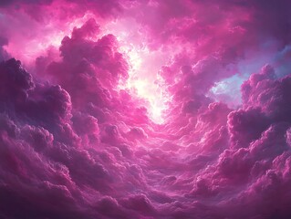 Captivating vista of ethereal pink and purple clouds with radiant light burst
