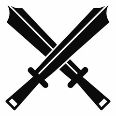 Crossed machetes black icon on white background.