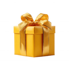 Bright yellow gift box with a golden ribbon, perfect for celebrations. Ideal for conveying joy, surprise, and festive spirit. Captivating and vibrant design.