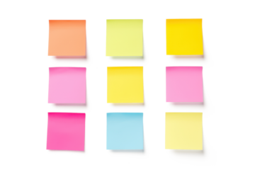 red of many different colored sticky notes blank and isolated on white or transparent png