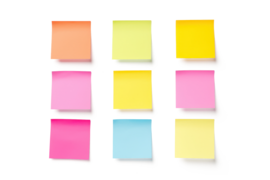 red of many different colored sticky notes blank and isolated on white or transparent png