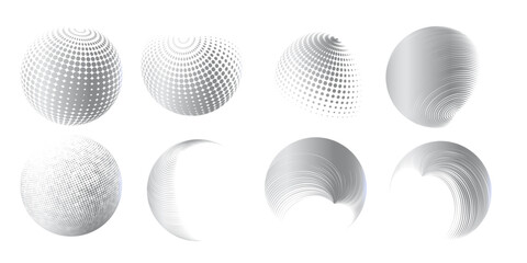 Contemporary set of halftone rounded 3d figures.
