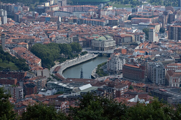 Aerial view of the roofs in Bilbao city from the hill Spain