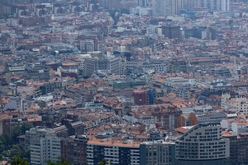 Aerial view of the roofs in Bilbao city from the hill Spain