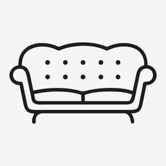 Elegant Tufted Sofa Icon in Minimalist Line Art Style