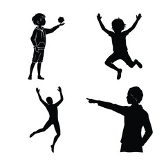 Energetic Kids Silhouette Set – Jumping, Playing, and Pointing Actions
