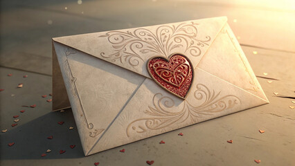 envelope with love heart in romantic 3D rendering presentation