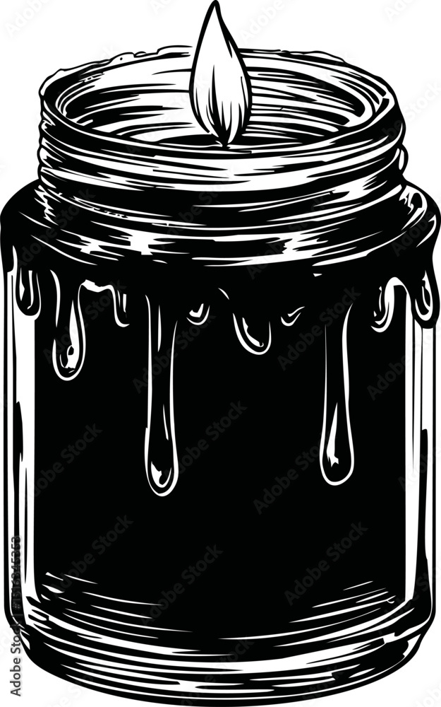 Aufkleber ink dripping from a jar with detailed liquid patterns, black and white vector. vector illustration