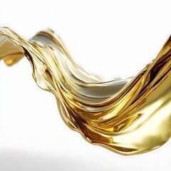 a shimmering sheet of liquid brass fluttering as if caught in a silent breeze, frozen mid-wave, captured in a high-end minimalistic studio layout on a pure