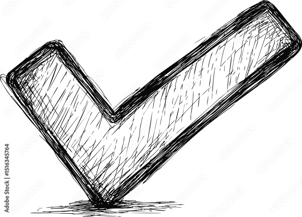 Poster sketchy black check mark with scribble effect. vector illustration