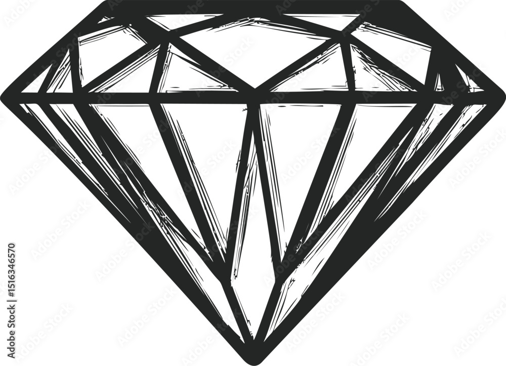 Poster black and white sketch of a diamond with intricate geometric patterns. vector illustration