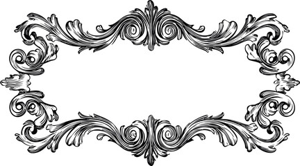 Ornate black and white vintage floral frame with intricate details. Vector illustration
