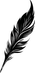 Obraz premium Black silhouette of elegant feather isolated. Vector illustration