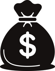 Black silhouette of money bag with dollar symbol. Vector illustration