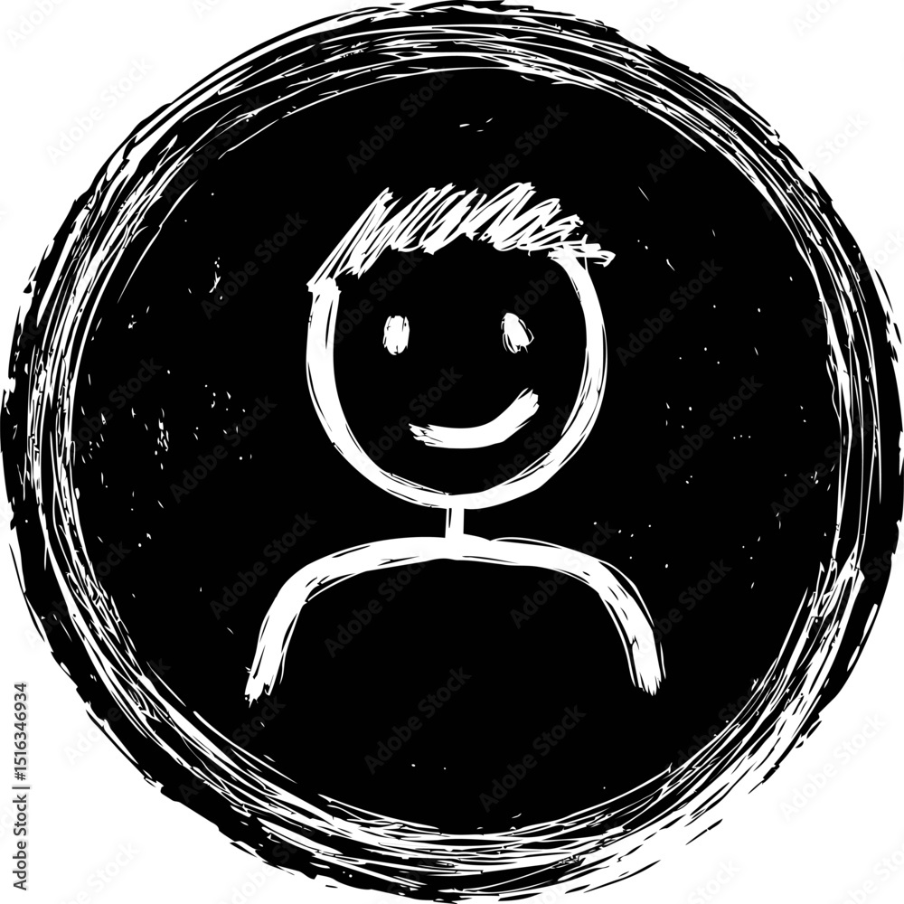 Aufkleber simple stick figure drawing with a smiling face in black and white sketch style. vector illustration