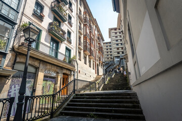Staircase in Bilbao Casco viejo old town in Spain
