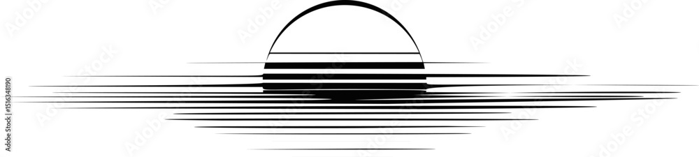 Poster minimalistic black and white abstract sun with horizontal lines design. vector illustration