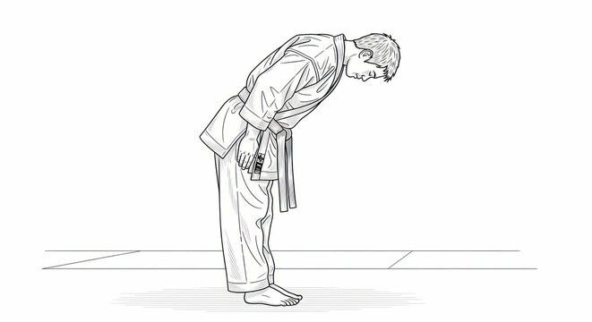 Illustration of a man in martial arts uniform bowing in respect