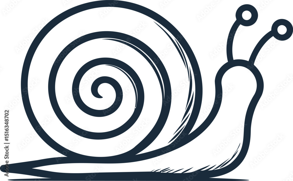 Poster minimalist line drawing of a snail with spiral shell in black and white. vector illustration