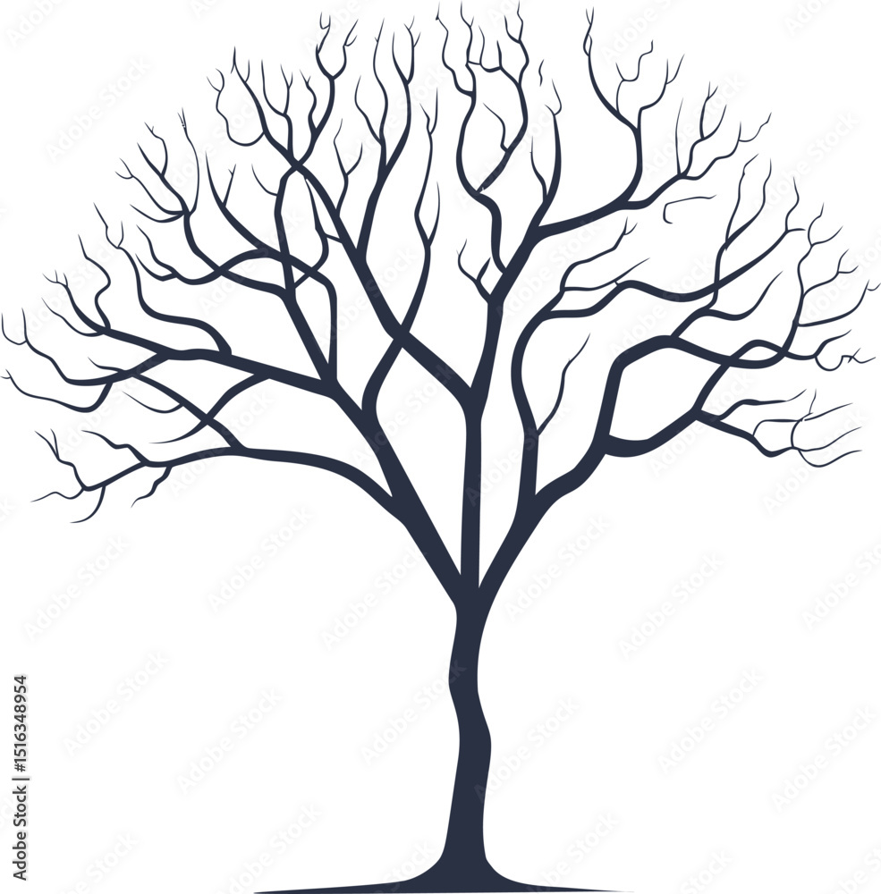 Poster silhouette of a bare tree with intricate branches. vector illustration