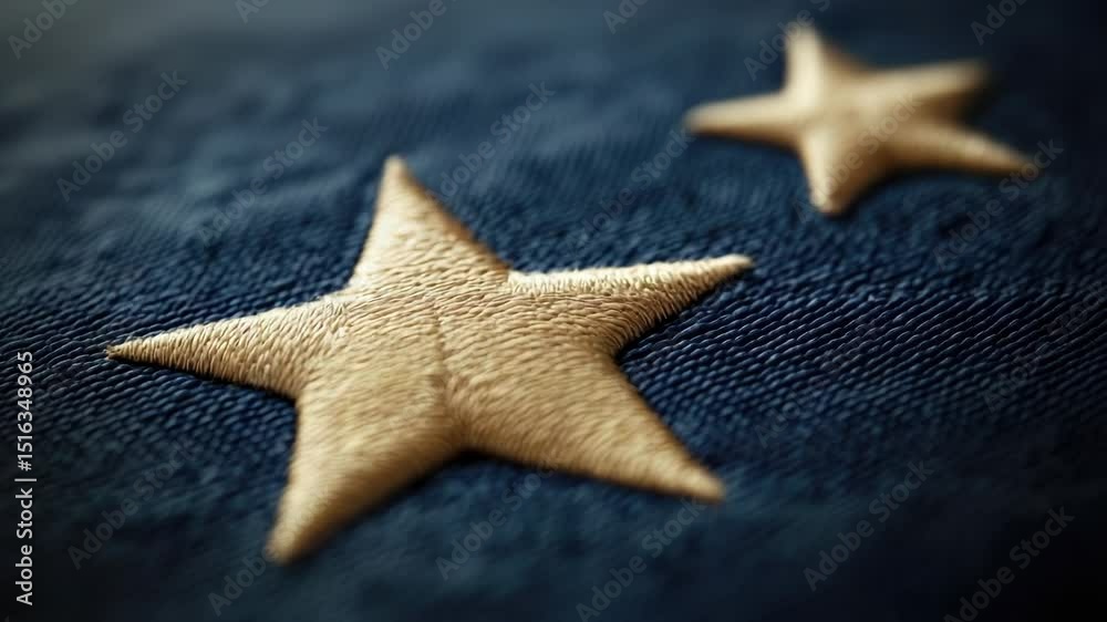 Aufkleber a close-up view of a gold star on a blue cloth, suitable for use in designs and compositions where a