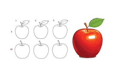 Obraz premium Learn to Draw a Delicious Red Apple Step-by-Step Guide for Kids and Beginners