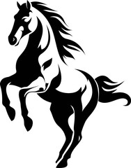 Obraz premium Black and white silhouette of a rearing horse with flowing mane. Vector illustration