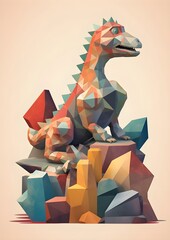 Colorful dinosaur sculpture on a rock