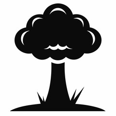 Black and white nuclear explosion vector icon on white background.