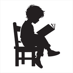 Minimalist Silhouette of Child Sitting on Book , black color  vector 